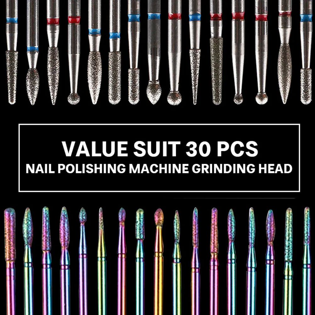 Conjunto de brocas para unhas de aço inoxidável, 30 peças, ferramenta de manicure premium para polimento, lixamento, remoção de cutícula, pedicure