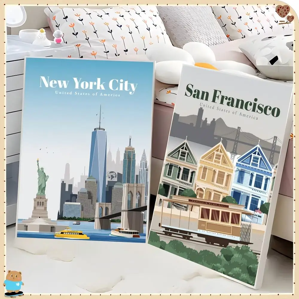 

Poster Waterproof Paper Sticker Coffee House Bar Posters Wall Stickers City World Travel Los Angeles Cityscape Boston