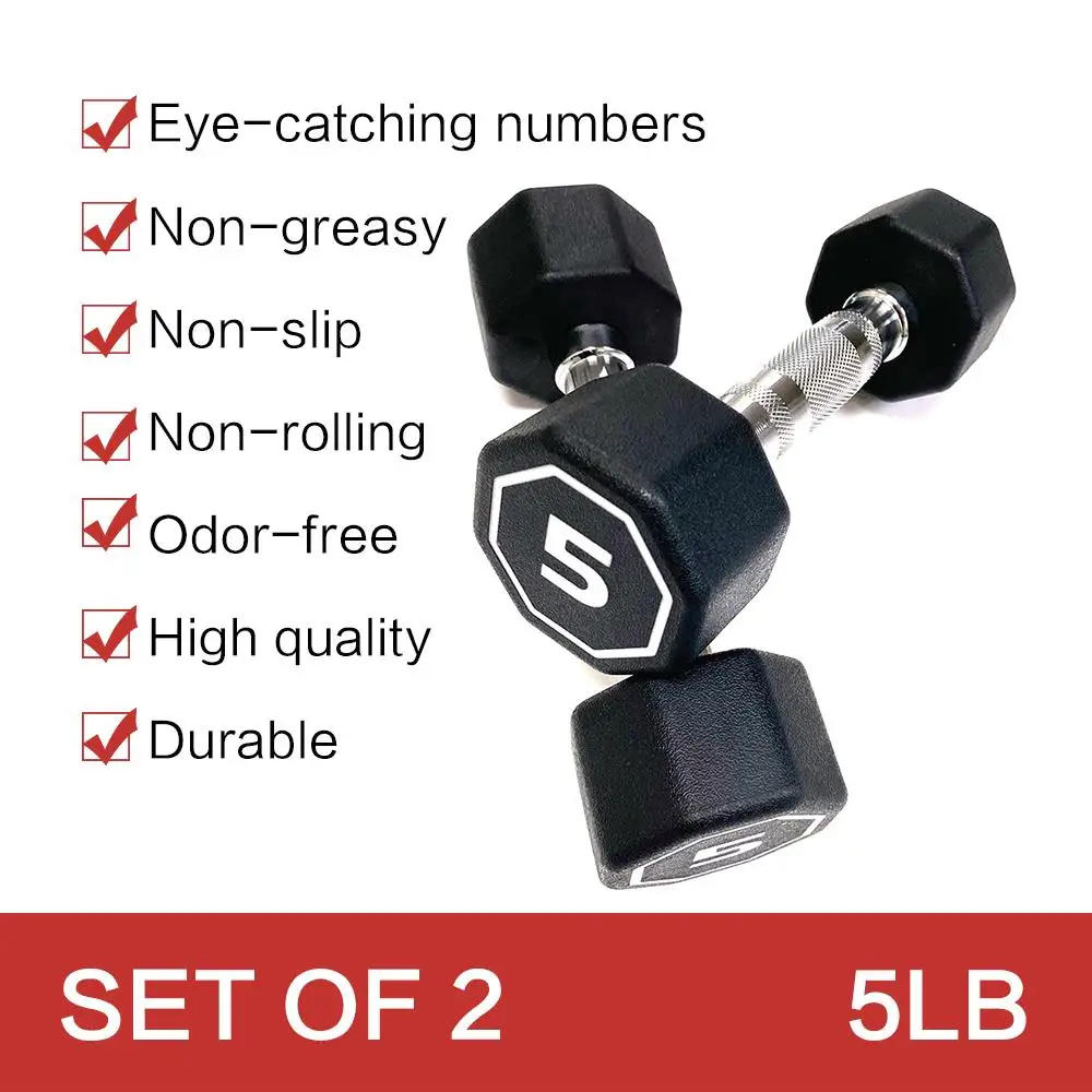 APOLLO IR3920 Premium 5LB Octagonal Dumbbells Set of 2 - Chrome Plated Handle, Large Numbers for Push-Ups