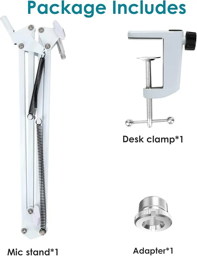Fifine K688 Boom Arm, White Mic Arm Compatible with Fifine K688, PD200XS, Seiren Mini, Mic Stand for Fifine K688 with 3/8