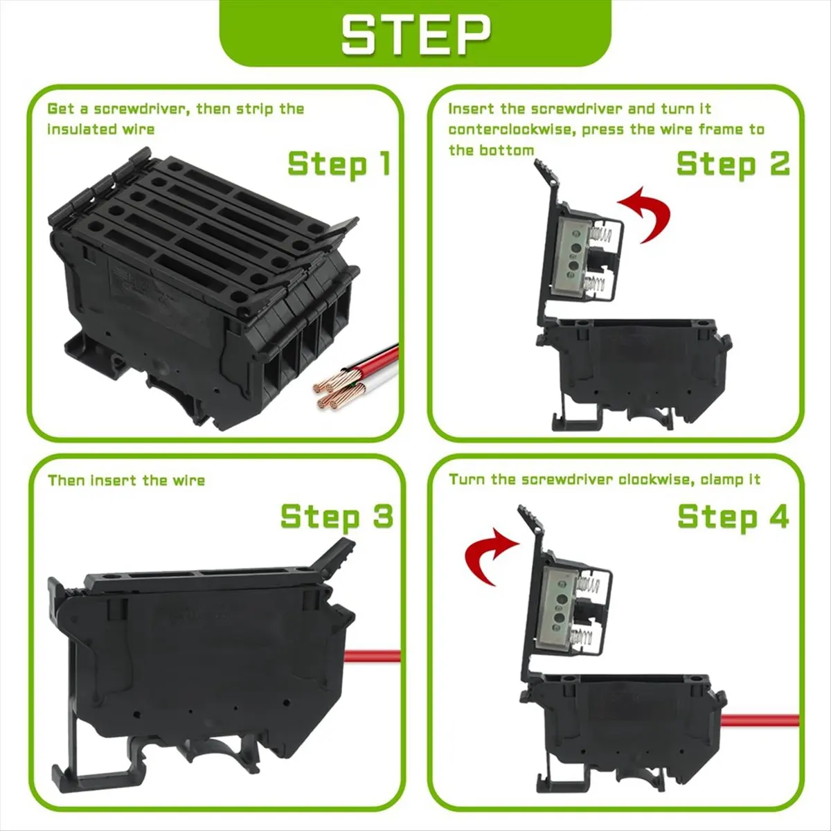 ABFW UK5- UK5RD with LED DIN Rail Fuse Terminal Base Disconnect Terminal Block Clip (Pack of 6Pcs,Black)
