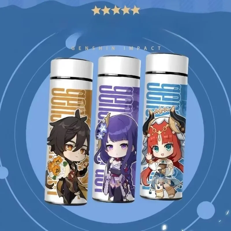 Genshin Impact Thermo Bottle Stainless Steel Temperature Display Insulated Water Coffee Cup Cute Anime Beelzebul Vacuum Flask