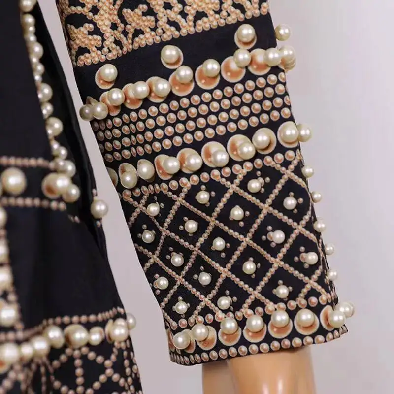 Veste blazer à col en V avec perles tendance pour femmes, style vintage, tendance de la rue, manches longues, vêtements de costume