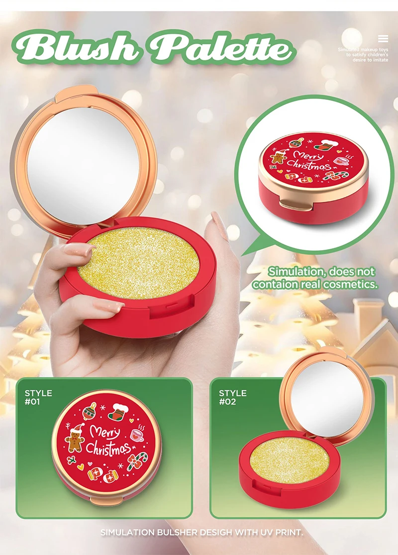 Conjunto de brinquedos de maquiagem infantil simulado fingir jogar beleza caixa de maquiagem sombra de olho blush tema de natal presentes para meninas não-tóxico