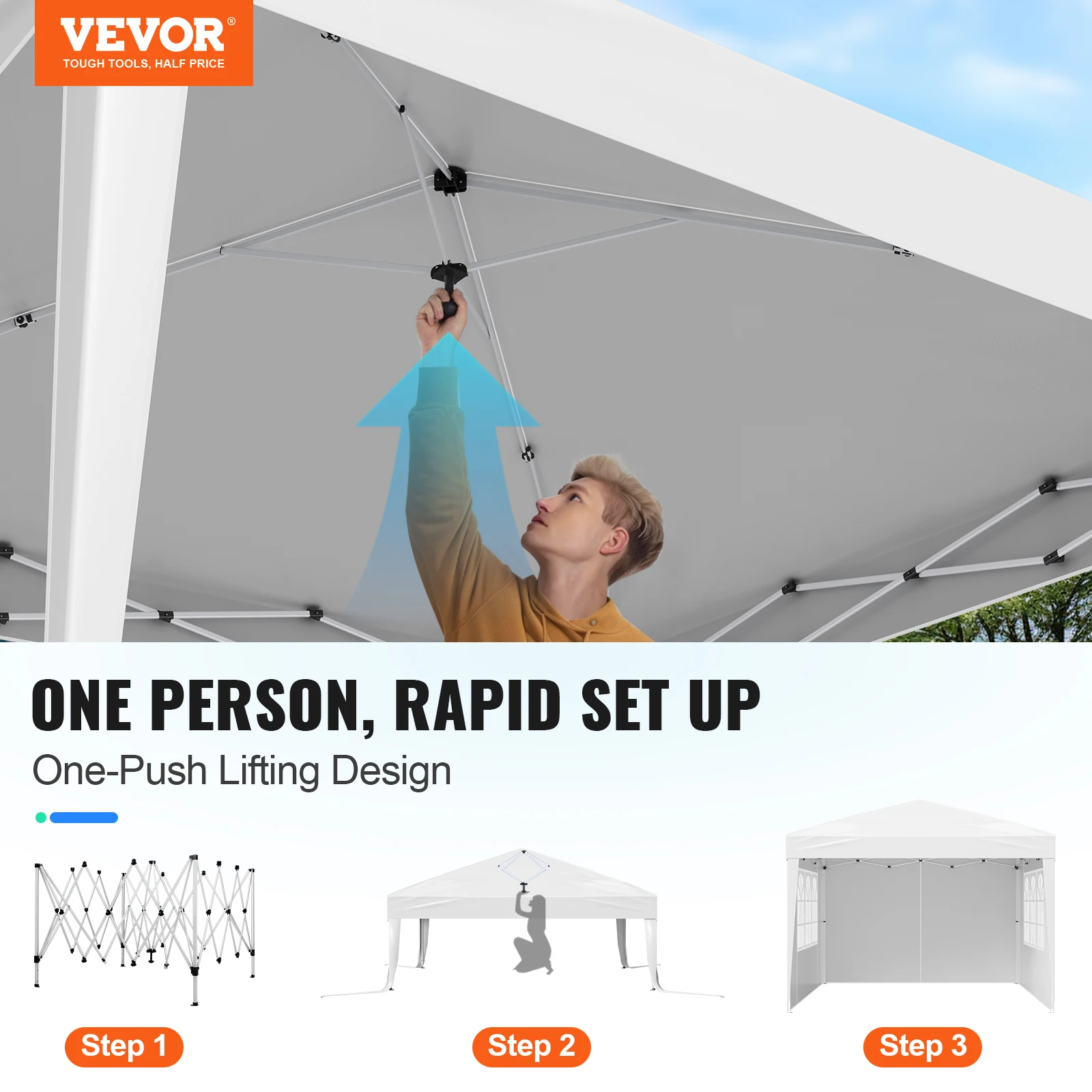 VEVOR Pop Up Canopy 10x10ft Instant Gazebo Tent Portable Easy Up Canopy 3 Height Settings Outdoor Sun Shelter for Vendor Events