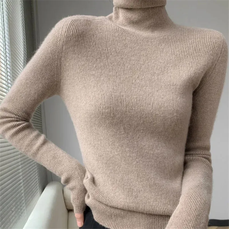 Turtleneck Pullover Ladies Sweater For Women Winter Thick Warm Pullovers Tops Long Sleeved Soft Sweaters Black Jumpers Female