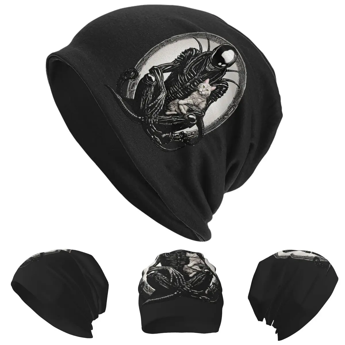 

Шапки-бини Xenomorph And A Cat Skullies, теплая осенне-зимняя уличная шапка, вязаные шапки с капюшоном для взрослых унисекс