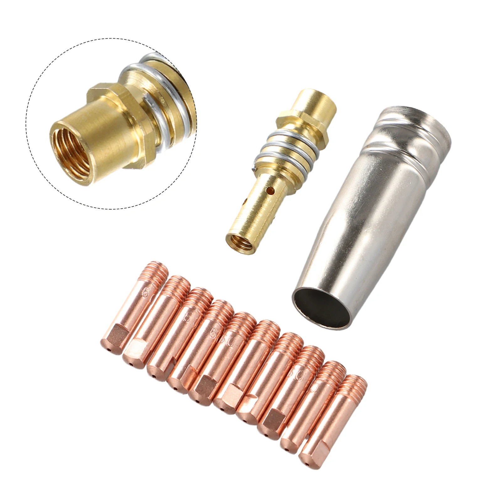 12pcs Set of Strictly Tested MB 15AK MIG/MAG Welding Contact Tips and Nozzle Shield for Rilon Riland Jasic and More