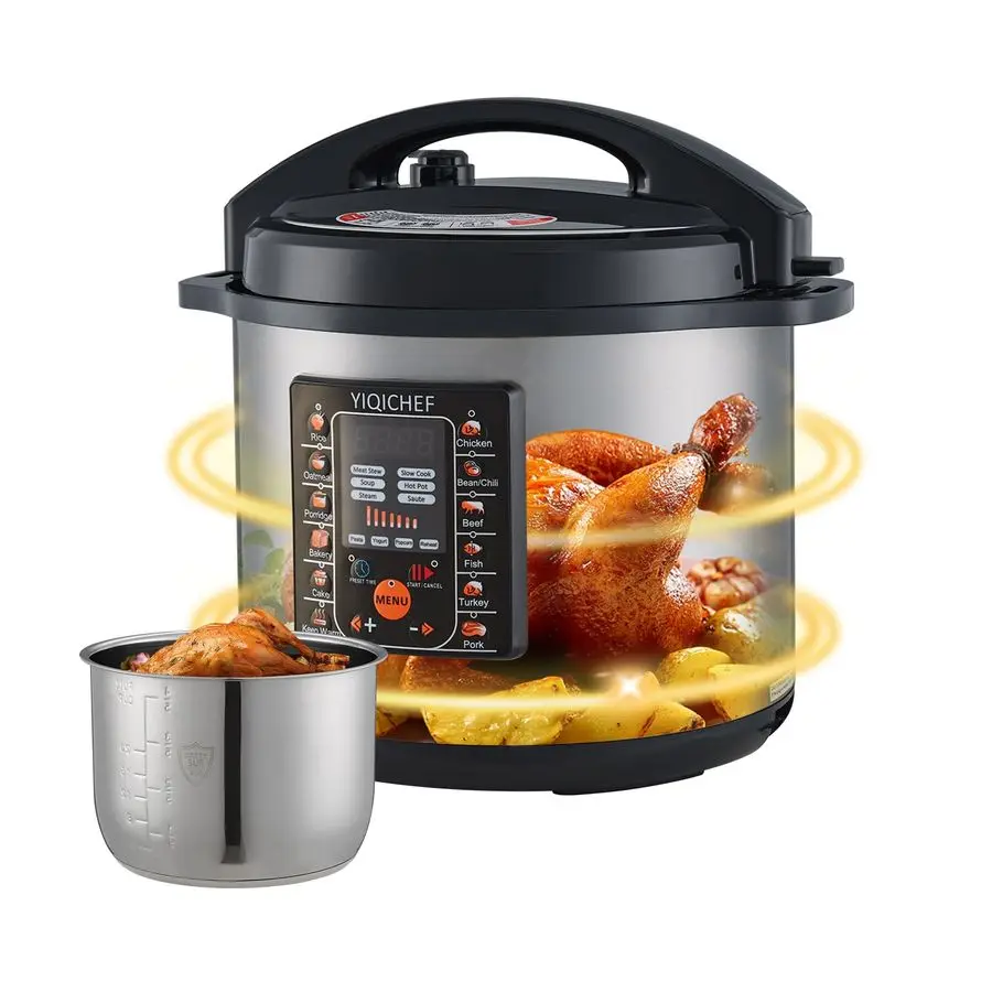 

12.8Qt Commercial Electric Pressure Cooker, Digital Control, 304 Stainless steel Inner Pot, Serve for 1525 people, 1600W 120V wi