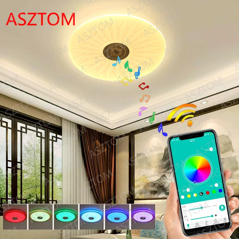 app led luz de teto com alto falante bluetooth 36w musica festa lampada deco quarto musica luminaria com controle remoto 01