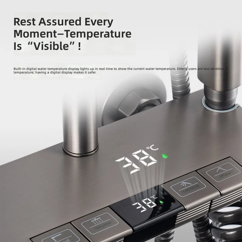 #Digital Thermostatic Faucet, Gray Piano Key, Hot and Cold Water, Full Copper, Shower Set, Water Saving, Bathroom Fixture