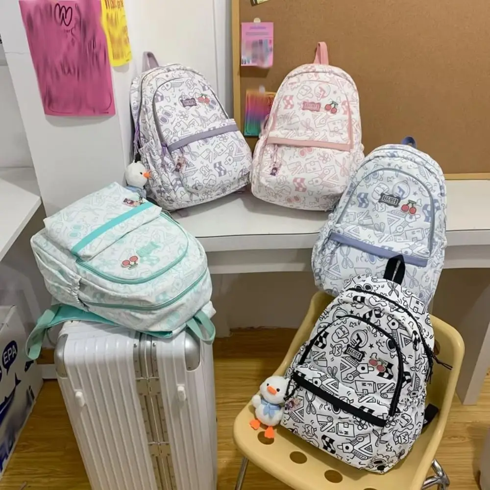 Large Capacity Fashion Students Backpack Graffiti Doodle School Bag Leisure Casual Shoulder Bag Textbook
