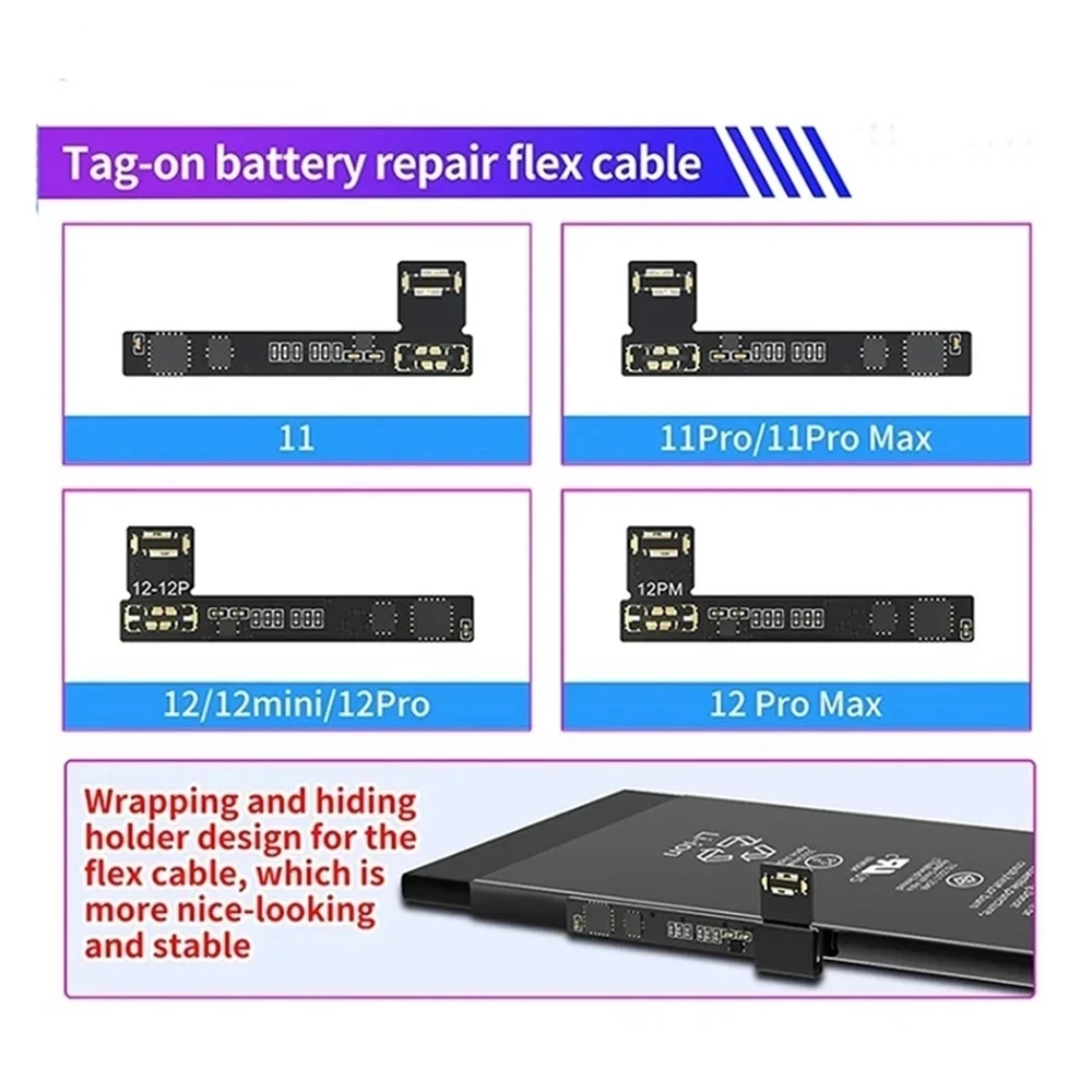 JCID JC Battery Tag-on Flex For iPhone 14 13 12 11 Pro Max Mini Battery Warning Health Repair Battery External Flex Cable