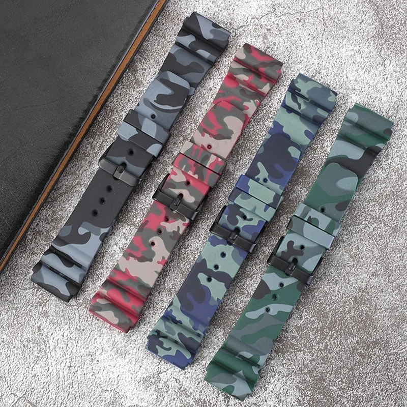 22mm Camouflage Silicone Strap Soft Rubber Watchband High Quality Wristbelts for Water Ghost for Seiko Men Women Sport Bracelets