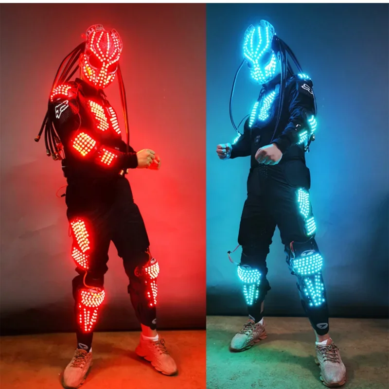 

Nightclub Circus LED Robot Costume Men Warrior Cosplay Armor Helmet Stage Performance Wear Party Rave Tron Dance Wear Halloween