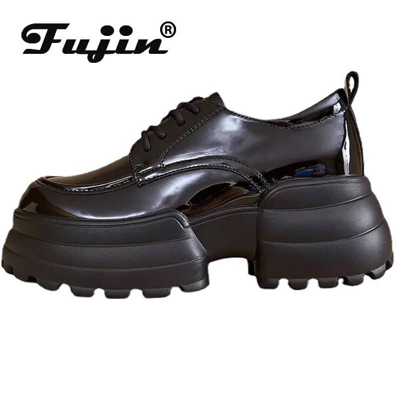 

Fujin 8cm Patent Microfiber Leather Ankle Boots Motorcycle Autumn Platform Wedge Pumps Spring Women Mary Jane Fashion 2024 Shoes