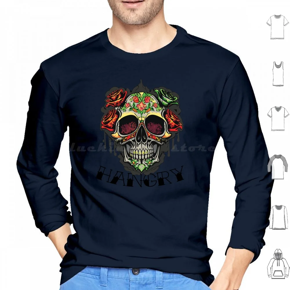 

Hangry Boho Череп с розами: Винтажные толстовки Hunger Chic с длинным рукавом Hangry Boho Skull Roses Винтажный текст Hunger Chic