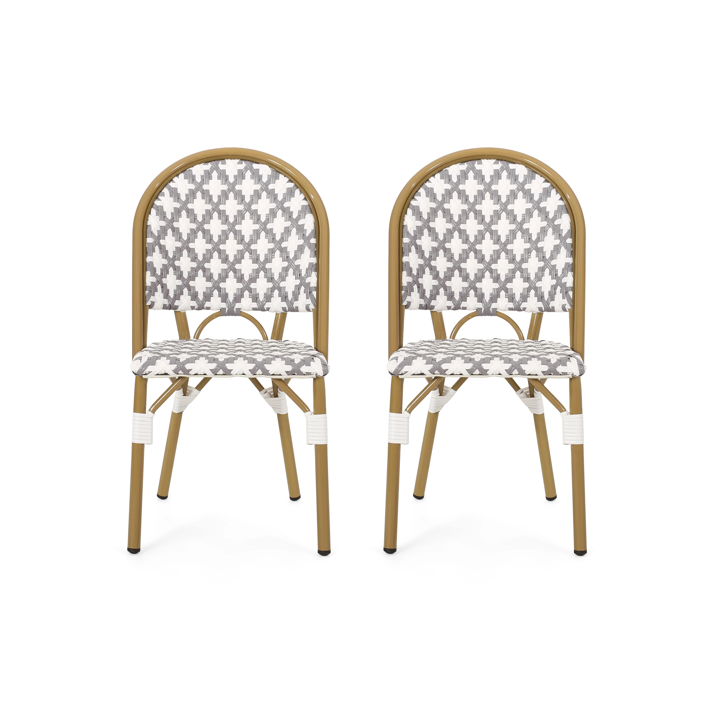 

Outdoor PE Rattan and Aluminum French Bistro Chairs, Set of 2, Gray & White, and Bamboo Finish