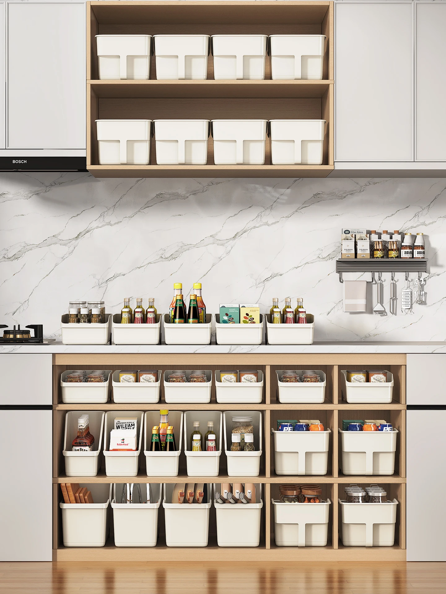 

Выдвижная корзина-органайзер для кухонного шкафа, для игрушек и специй, простая квадратная пластиковая, с пятью отделениями