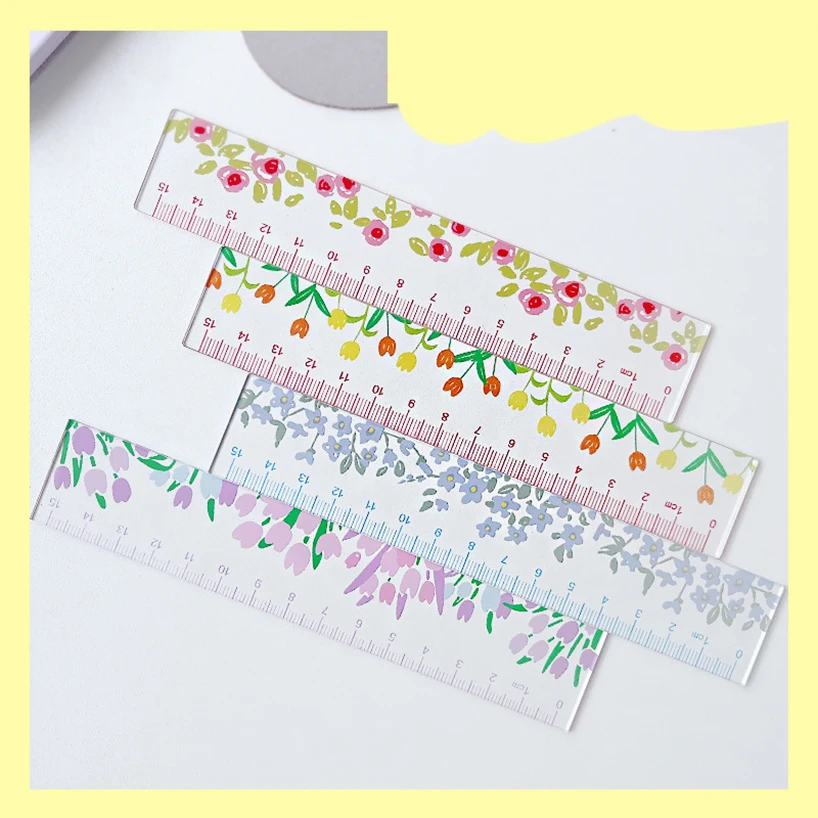 15cm Flowers Ruler Kawaii Stationery Transparent DIY Drawing Tools Regla Cute Student Korean Stationery School Supplies Rulers