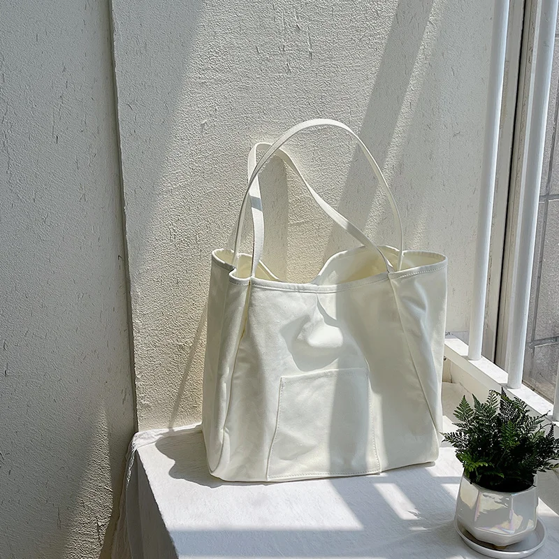 Tote Canvas Bag Large Capacity Summer Casual Popular Design Perfect for Casual Shopping Upgrade Your Style Solid Color All-match
