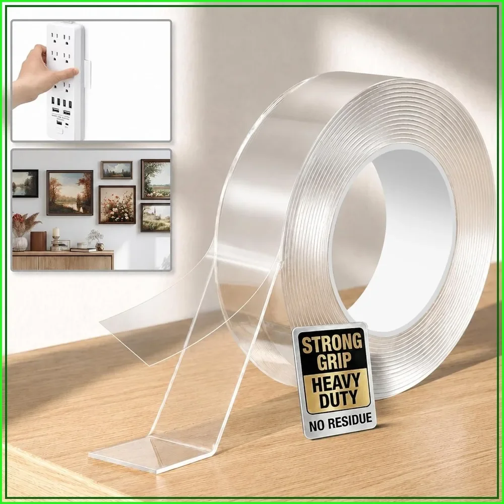 Heavy Duty Double Sided Tape, Clear Mounting Tape 1.18in x 10ft, Nano Adhesive for Picture Hanging, Wall Decor, Weatherproof, Removable