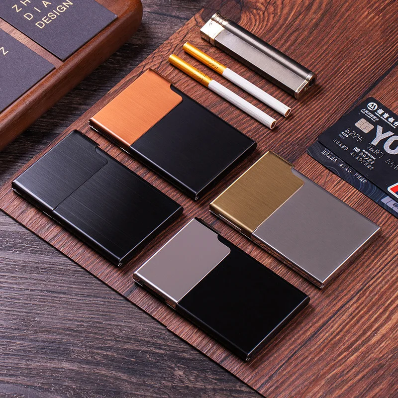 Portable Metal Cigarette Case Multifunctional Business Card Holder Organizer 3 in 1 Aluminum Alloy Flip Cover Storage Box