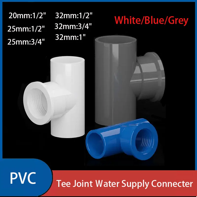 

1~50PCS PVC Tee Joint Ｗater Supply Connecter Aquarium Fish Tank Garden Irrigation Water Pipe Connectors Female Thread 20mm-32mm