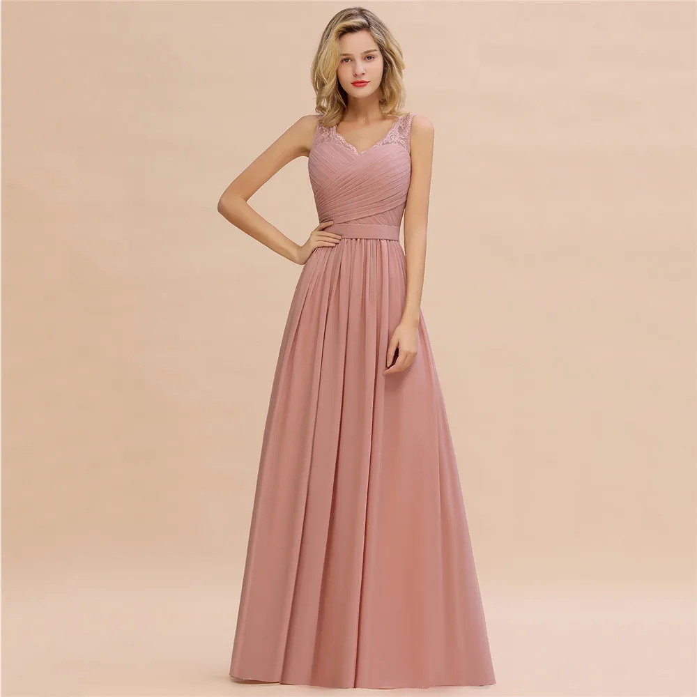 Dusty Blue Bridesmaid Dresses Chiffon Lace Long A Line Burgundy Pink White Wedding Prom Party Gown Evening Bride Robe De Soirée