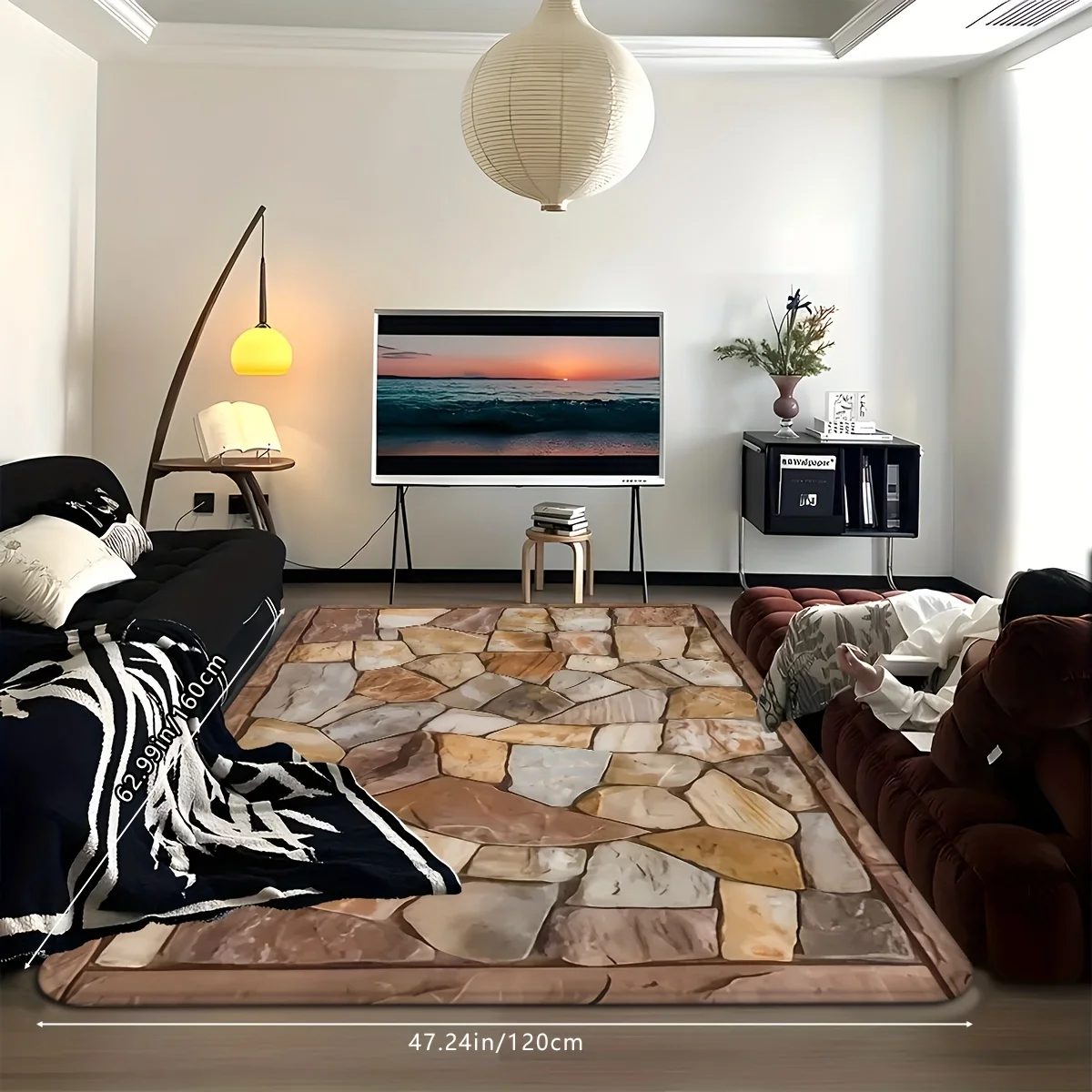 Stone Look Indoor Outdoor Rug – Glamping Style Patio Garden Mat for Entryway Sunroom Hardwood Floor Home Decor