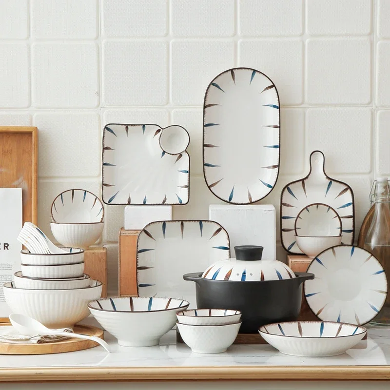 

Japanese-style Ceramic Tableware, Creative Dinner Plates, Tableware, Handpainted Under Glazed Rice Soup Bowls, Microwaveable B7O