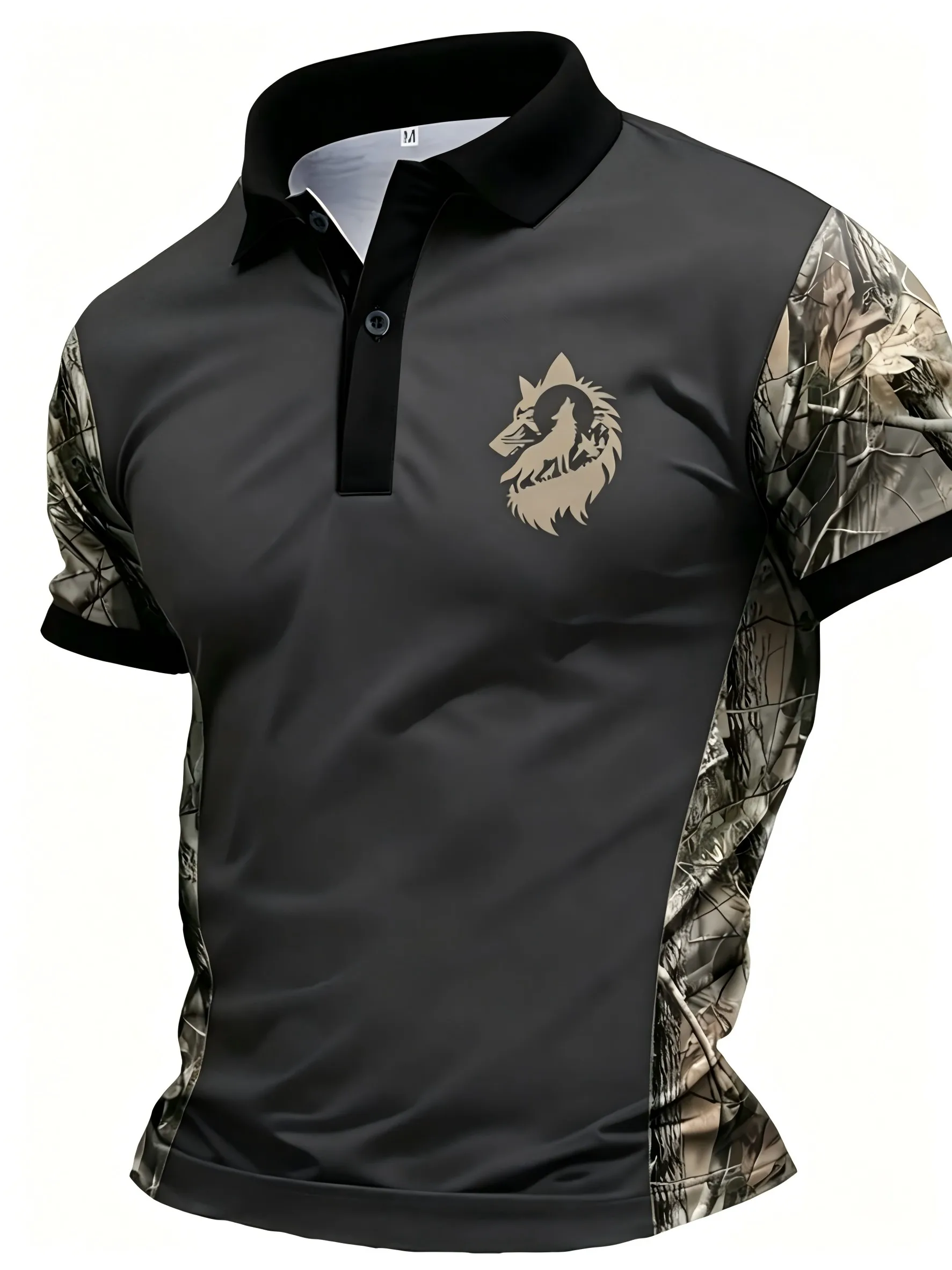 American Men's Summer Wolf Roar Moon Wolf King Print Comfortable and Breathable Polo Short-Sleeved T-Shirt Outdoor Casual Top