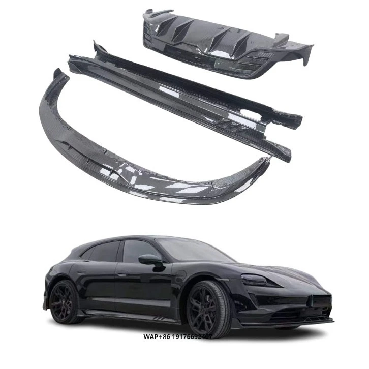 

High Quality forPorsche for Taycan CT Style Carbon Body Kit PK Upgrade Front Lip Side Skirt Rear Diffuser Spoiler Perfect Fit B