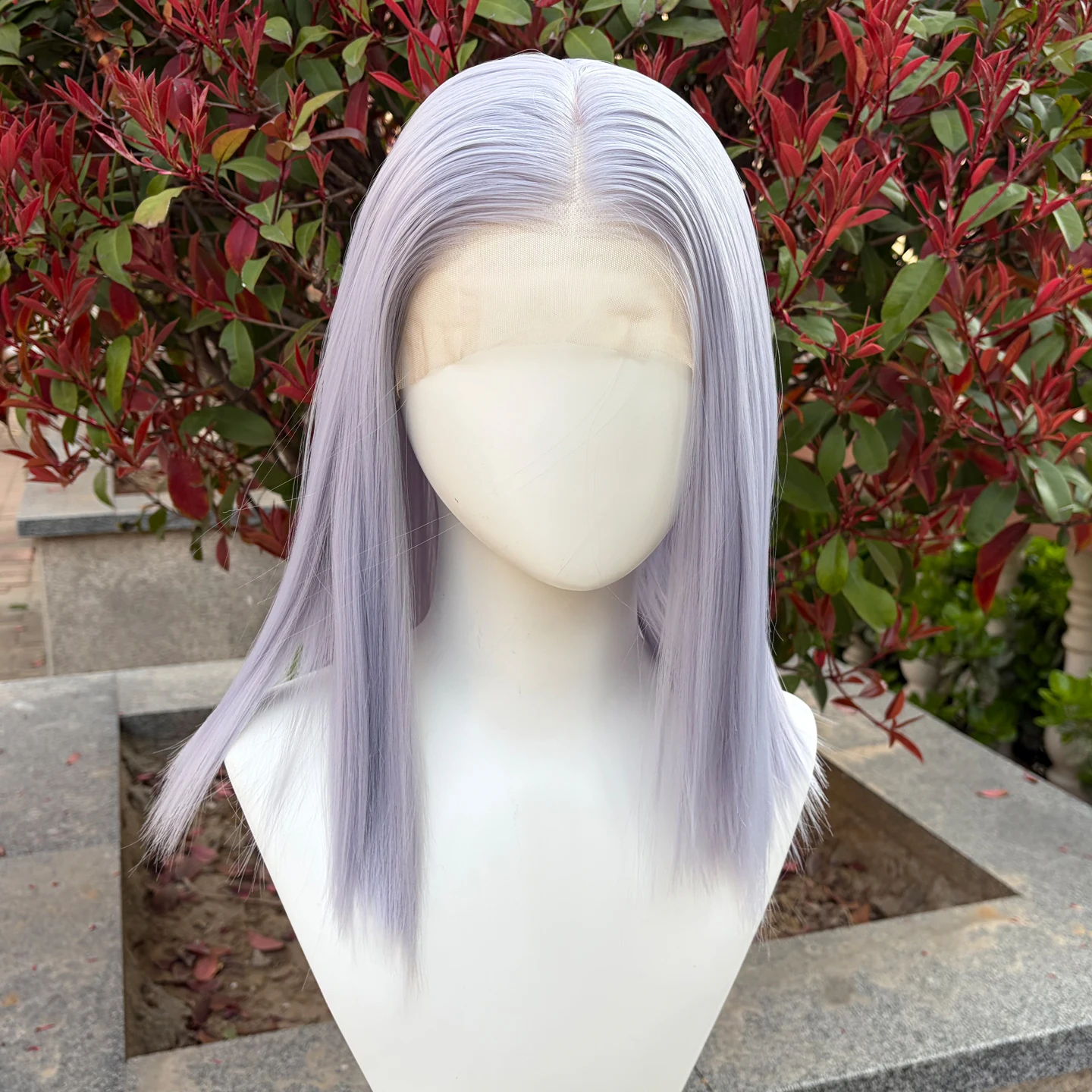 Short Gray Purple Bob Wig 13×4 Straight Lace Front Wigs for Women Glueless Synthetic Hair Heat Resistant Cosplay Wig