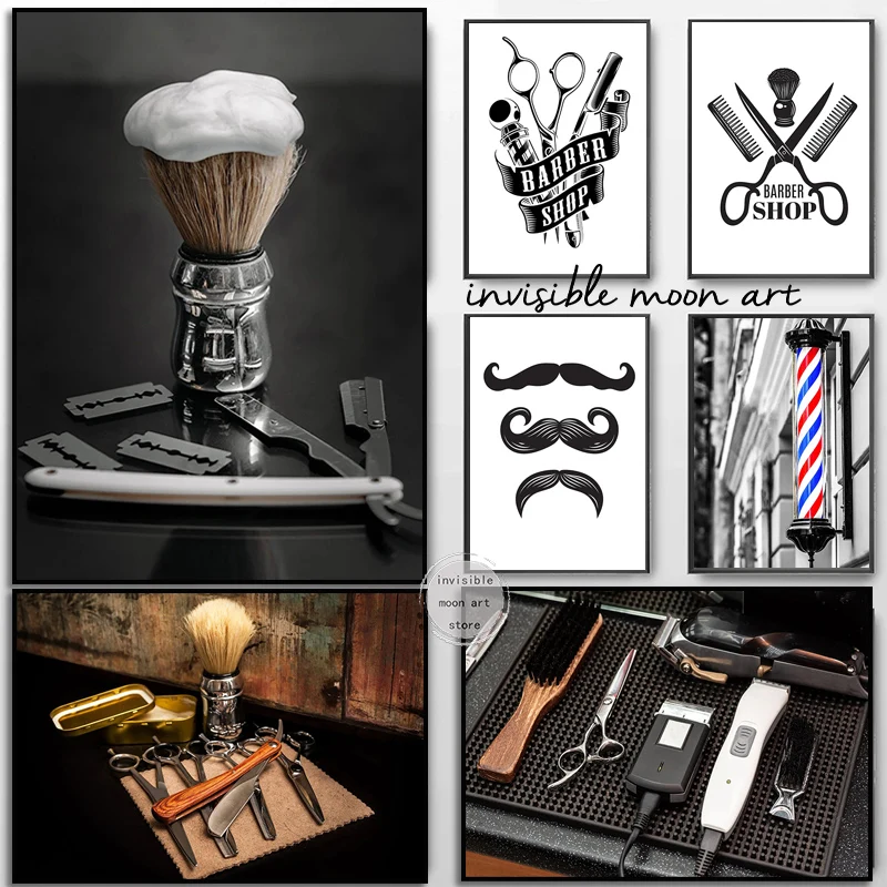 Barbershop Klassische Zeichen Kunst Poster Friseur Werkzeug Kunst Poster Leinwand Malerei Wand Drucke Bild für Barber Shop Home Decor