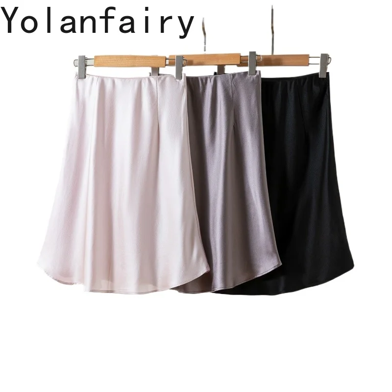 

Юбки YOLANFAIRY из 100% натурального шелка тутового шелкопряда, 30 мм, для женщин, летние, элегантные, с эластичной талией, атласные, модные, фасона «рыбий хвост»