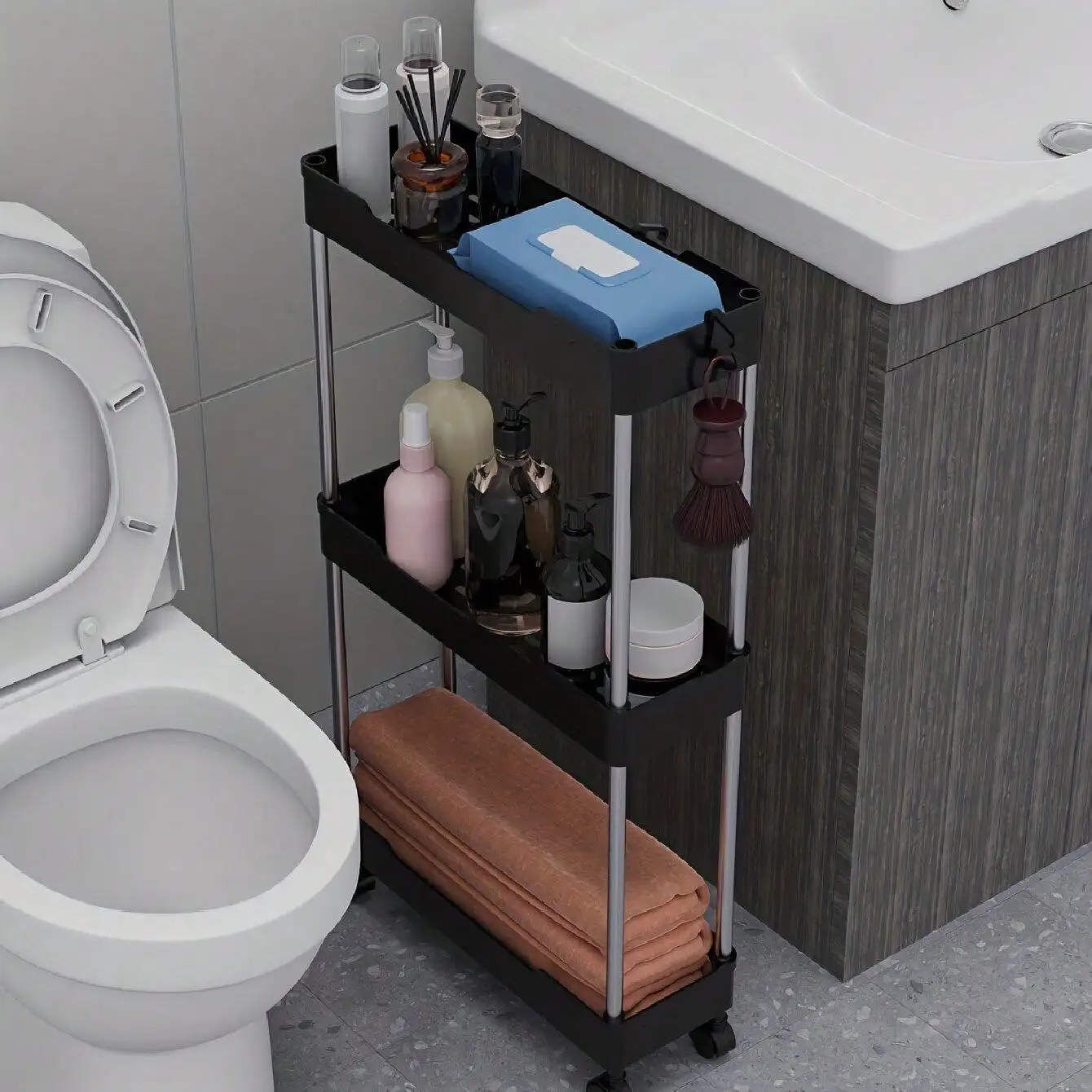 3/4-Tier Ultra-Dunne Gap Rollende Opslagkar, Goedkope Badkamer Opslag Mobiele Planken, Multi-Functionele Kar,