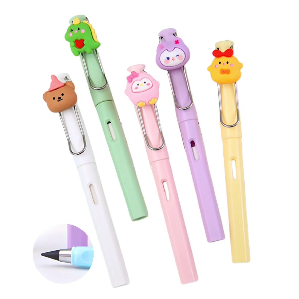 Everlasting Pencil, Eraser Inside, Cute Cartoon Replaceable Head Infinite Ink Inkless School Reusable Unlimited Writing Pen