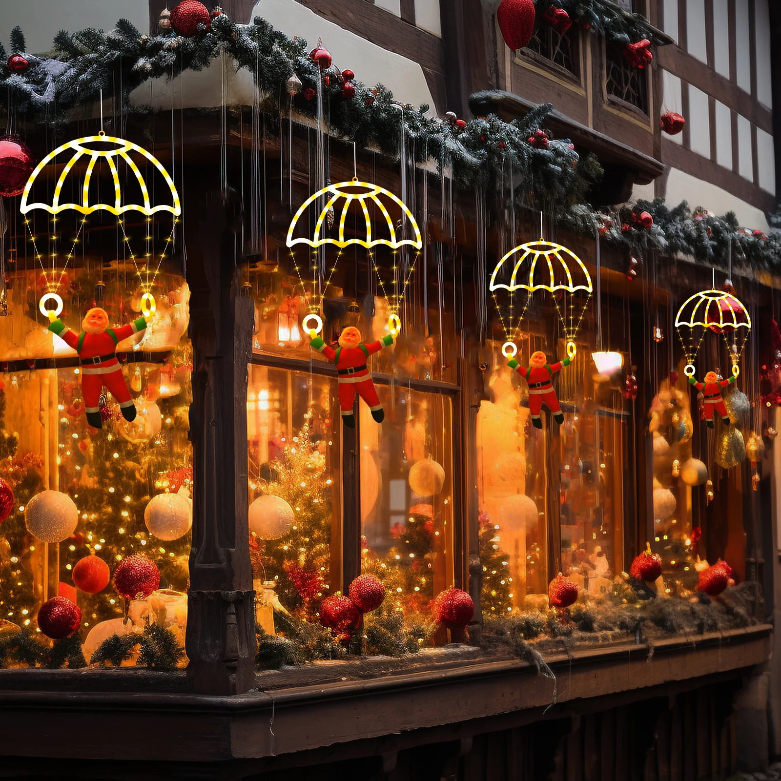 Santa Parachute LED Decor-USB-Powered, 8 Modes &Remote Control, Indoor/Outdoor Application, Great for Christmas&Home Festivities