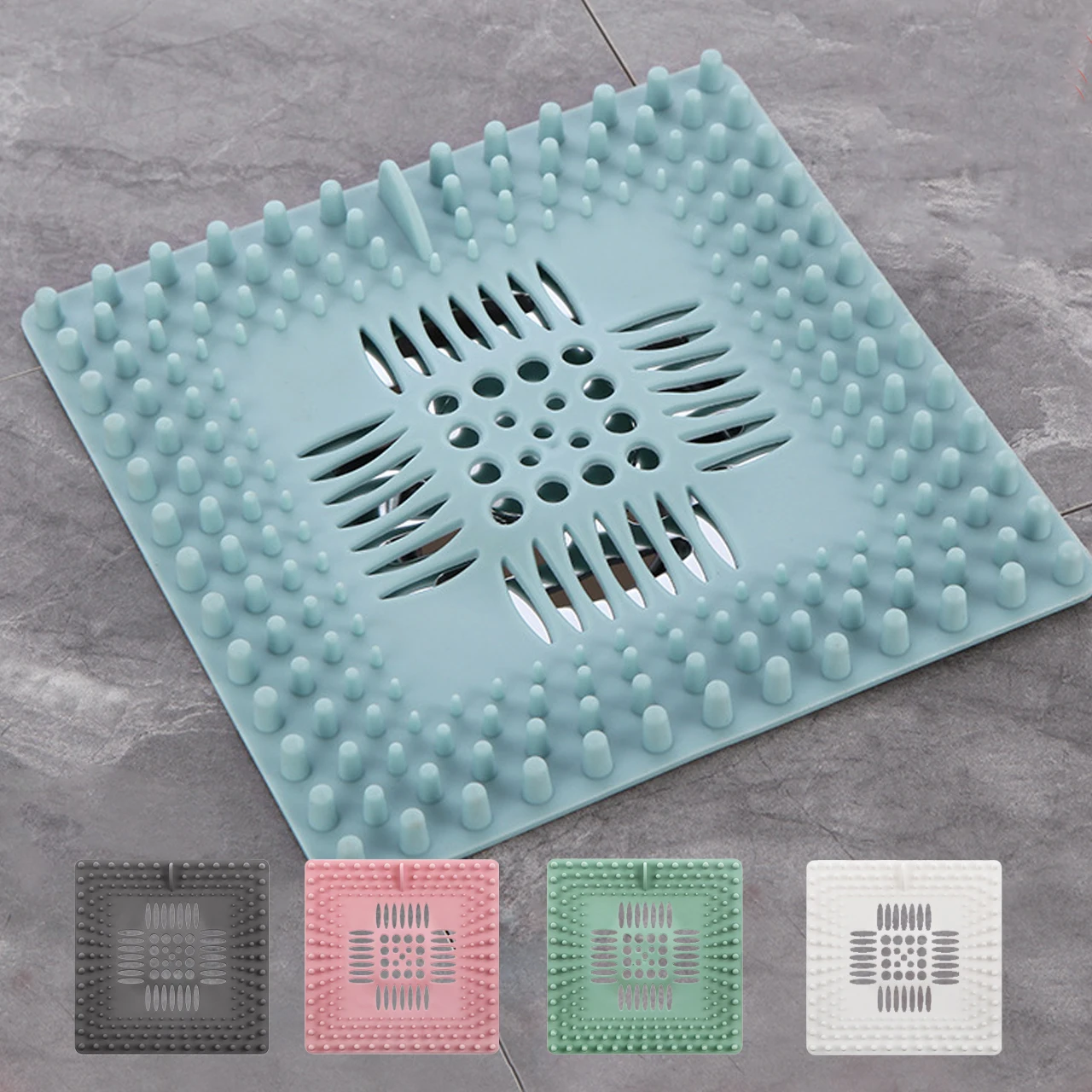 

Square Soft Hair Filter Catcher Sink Anti-blocking Strainer Shower Floor Drain Stopper Kitchen Bathroom Deodorant Plug