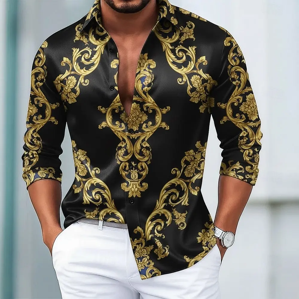 

Мужская 3D-рубашка с длинным рукавом, винтажный цветочный графический европейский художественный принт, современный уличный стиль, осенне-зимний повседневный топ 2023 г.