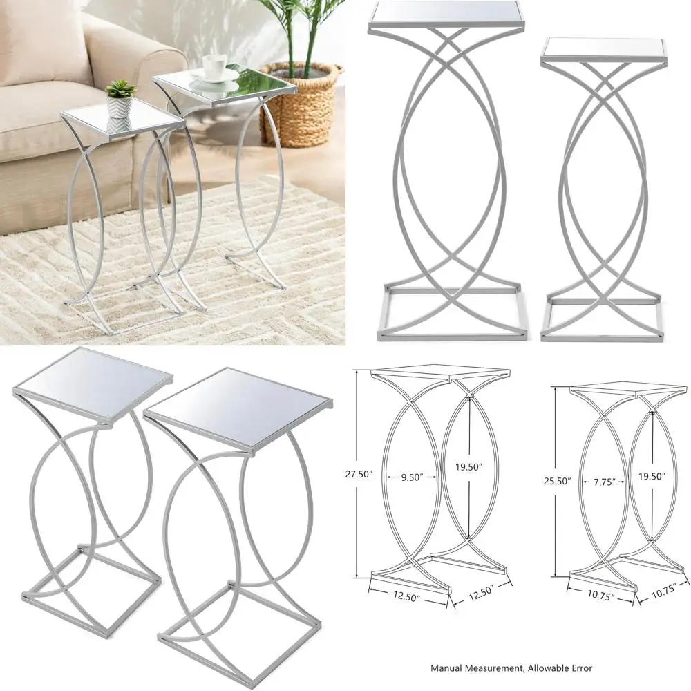 

Современные вложенные приставные столики, набор из 2-х металлических каркасов и журнальные столики из закаленного стекла для декоративных акцентов