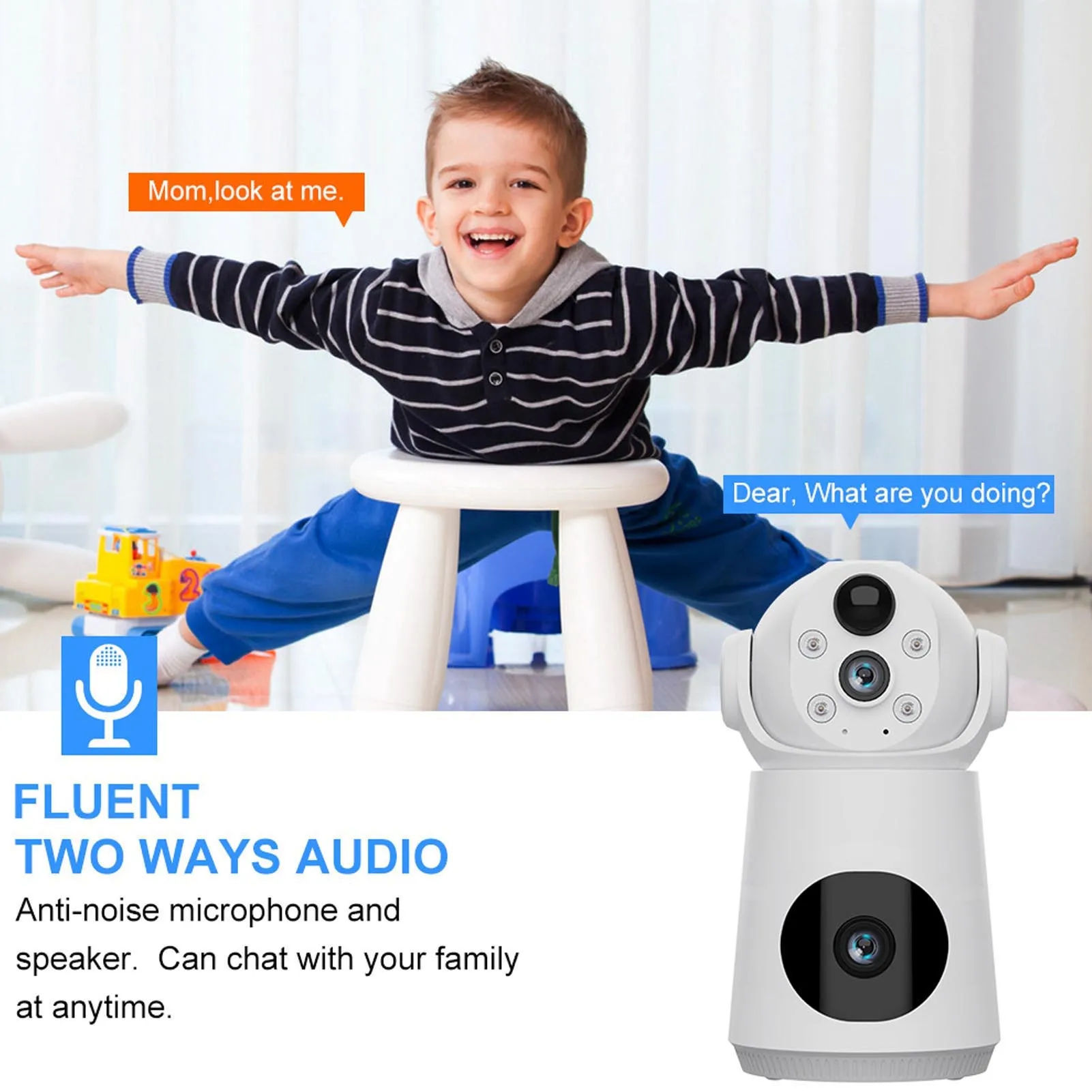 

Беспроводная Wi-Fi камера видеонаблюдения 360° ° Поворотная камера с двумя объективами и датчиком движения для использования внутри и снаружи помещений