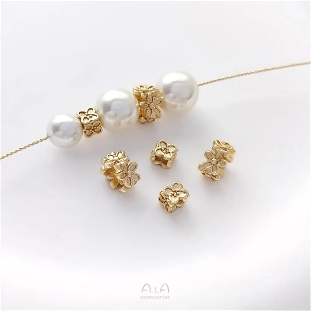 14K Gold-plated Square Flowers Separated By Beads Five Garlands Separated By Beads Diy String Pearl Bracelet Jewelry Accessories