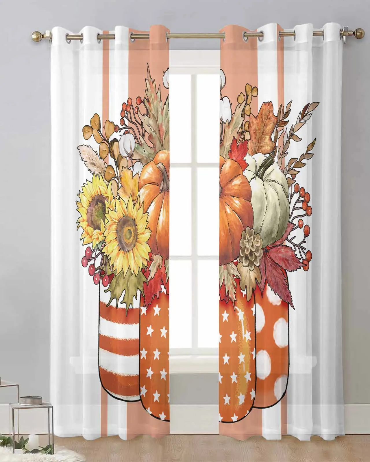 Autumn Maple Leaf Bouquet Bedroom Voile Curtain Window Treatment Drapes Tulle Curtains for Living Room Sheer Curtains