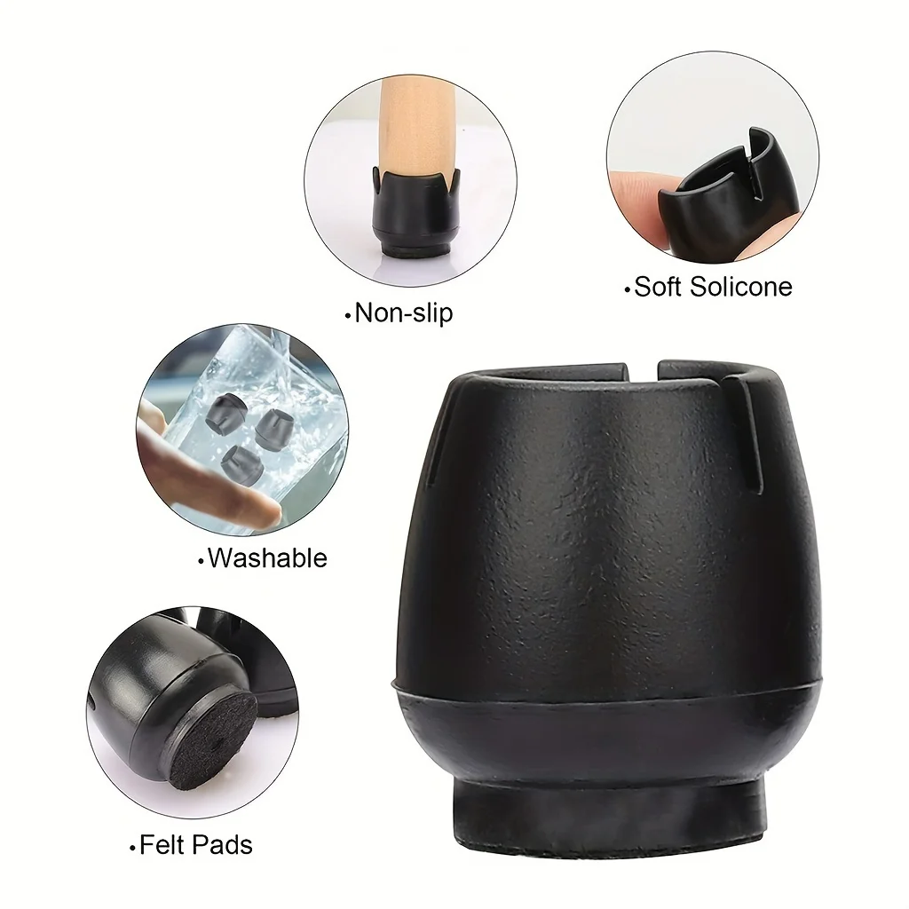 24PCS Round Chair Leg Protectors Foot Cover Diagonal With Thick Wrap Felt Pads Silicone Furniture Table Feet Protect Floors
