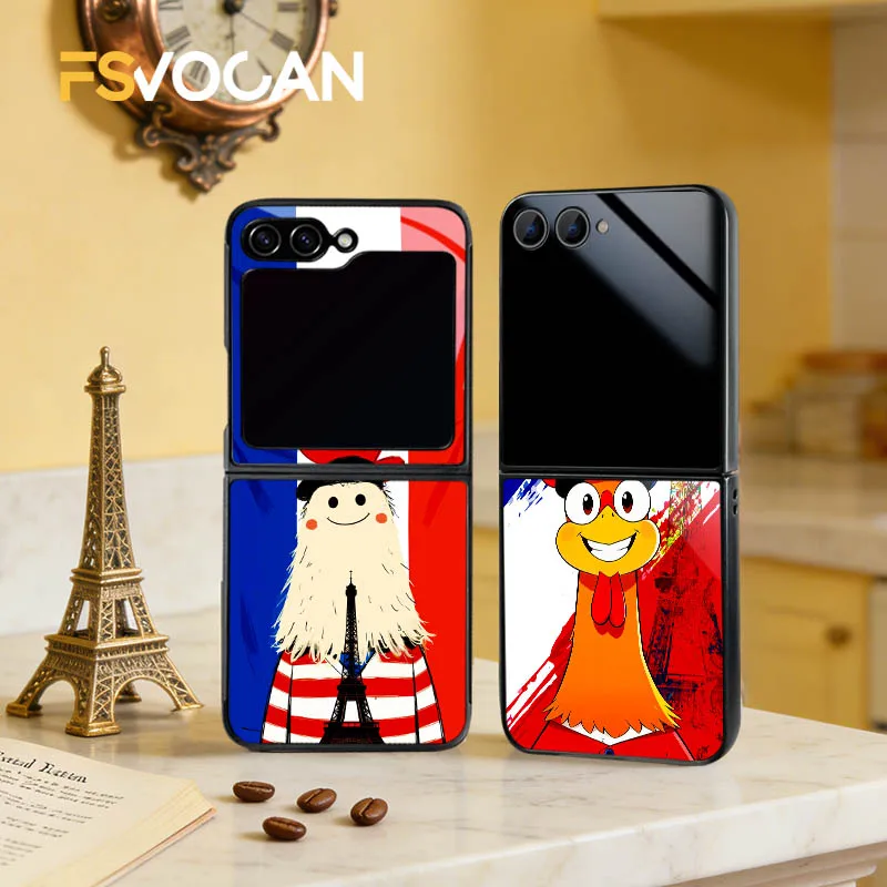 Rooster Beret Eiffel Breath For Samsung Galaxy Z Flip6 8 5G Flip 3 5 6 4 7 Parisian Rhyme Draped Cases Whimsy Gallic and Gentle