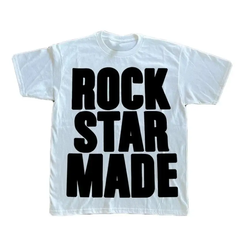 Rock Goth Fashion Men's Punk Grunge Hip Hop Rap vintage Letter Print Short T-Shirt Casual Oversized Y2K Cotton Streetwear image 2