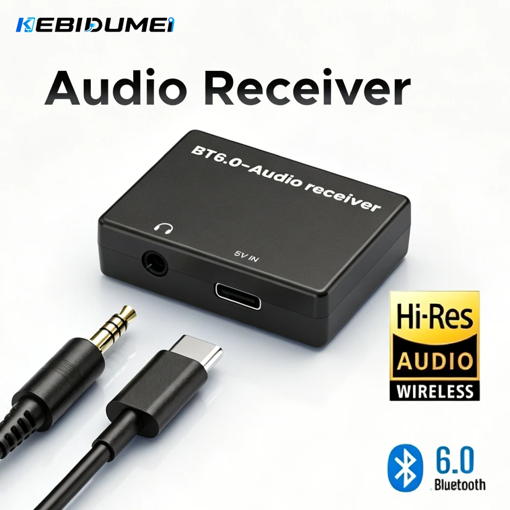 KEBIDUMEI AUX Bluetooth 6.0 Audio-Empfänger Hi-Fi 3,5 mm AUX-Buchse Drahtloser Audio-Adapter mit geringer Latenz für PC, TV, Autolautsprecher