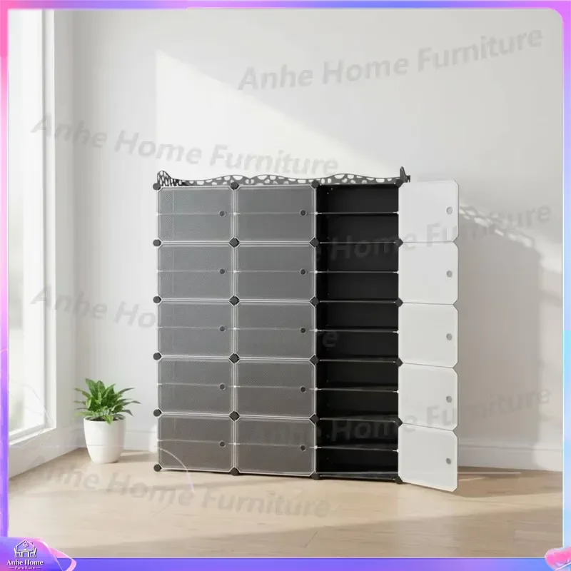 Modular Shoe Cabinet Stackable Cube Storage Shelf Organizer Translucent Front Panels Plastic Closet Bookcase Sturdy Home